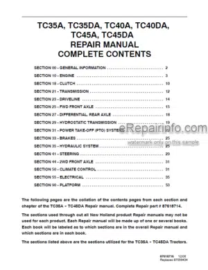 Photo 3 - New Holland TC35A TC35DA TC40A TC40DA TC45A TC45DA Repair Manual