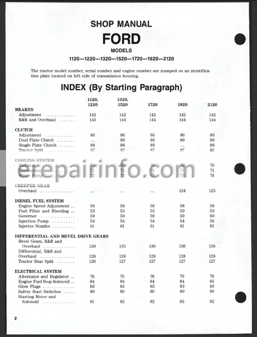 Photo 1 - Ford New Holland 1120 1220 1320 1520 1720 1920 2120 Shop Manual Tractor