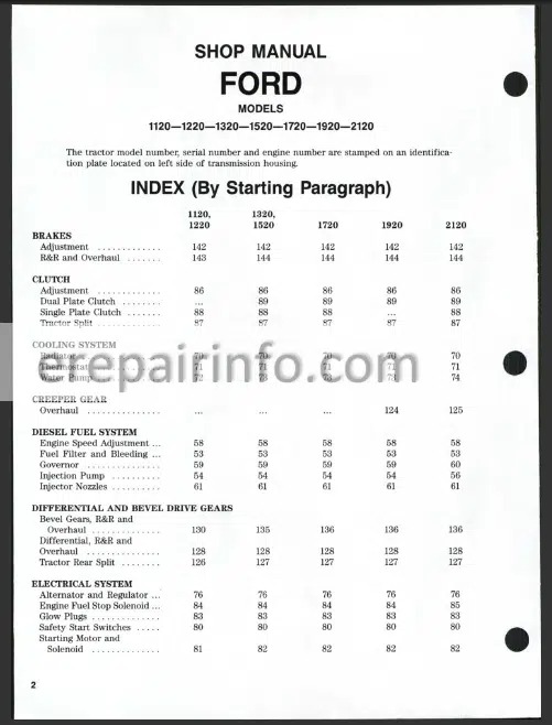 Photo 1 - Ford New Holland 1120 1220 1320 1520 1720 1920 2120 Shop Manual Tractor