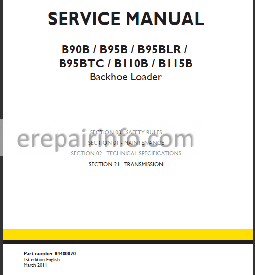 Photo 1 - New Holland B90B B95B B95BLR B95BTC B110B B115B Service Manual Backhoe Loader