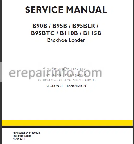 Photo 1 - New Holland B90B B95B B95BLR B95BTC B110B B115B Service Manual Backhoe Loader