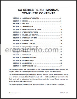 Photo 11 - New Holland CX700 CX800 Repair Manual Combines