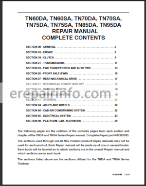 Photo 3 - New Holland TN60DA TN60SA TN70DA TN70SA TN75DA TN75SA TN85DA TN95DA Repair Manual