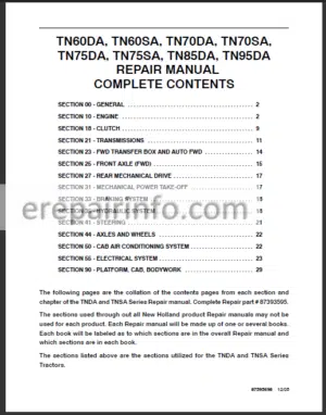 Photo 3 - New Holland TN60DA TN60SA TN70DA TN70SA TN75DA TN75SA TN85DA TN95DA Repair Manual