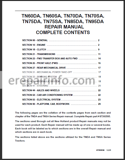 Photo 1 - New Holland TN60DA TN60SA TN70DA TN70SA TN75DA TN75SA TN85DA TN95DA Repair Manual