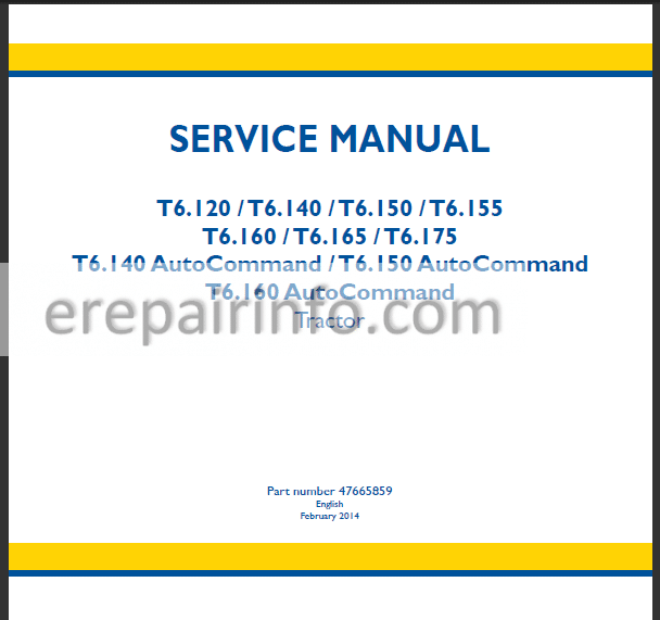 Photo 1 - New Holland T6.120 T6.140 T6.150 T6.155 T6.160 T6.165 T6.175 Service Manual Tractor