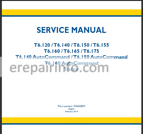 Photo 1 - New Holland T6.120 T6.140 T6.150 T6.155 T6.160 T6.165 T6.175 Service Manual Tractor