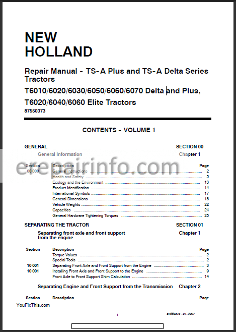 Photo 1 - New Holland T6010 T6020 T6030 T6040 T6050 T6060 T6070 Repair Manual