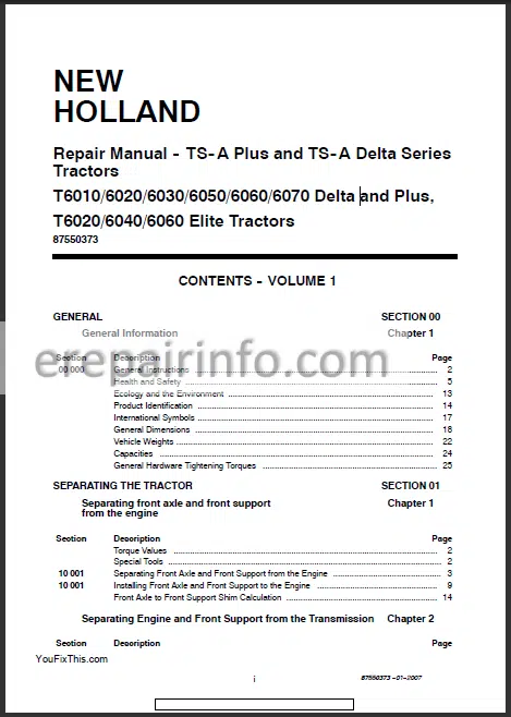 Photo 1 - New Holland T6010 T6020 T6030 T6040 T6050 T6060 T6070 Repair Manual