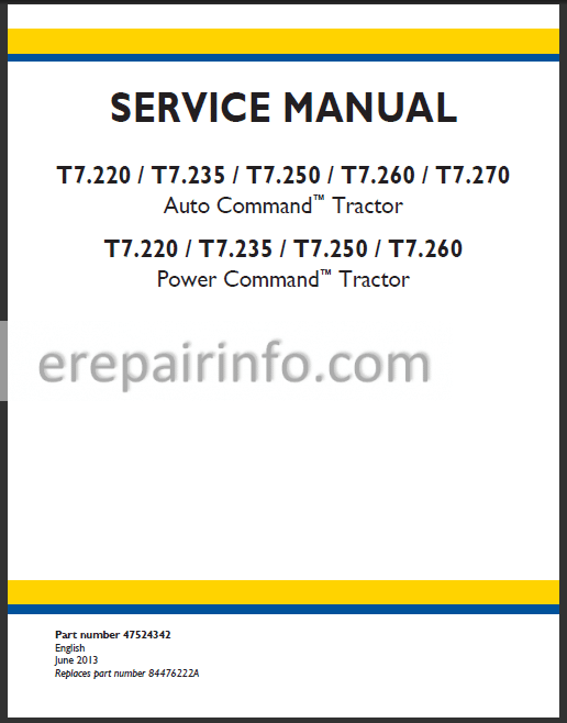 Photo 1 - New Holland T7.220 T7.235 T7.250 T7.260 T7.270 Service Manual