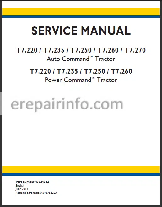 Photo 1 - New Holland T7.220 T7.235 T7.250 T7.260 T7.270 Service Manual