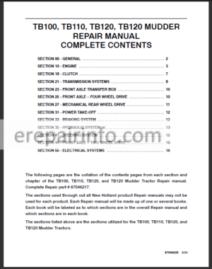 Photo 3 - New Holland TB100 TB110 TB120 Repair Manual Tractor