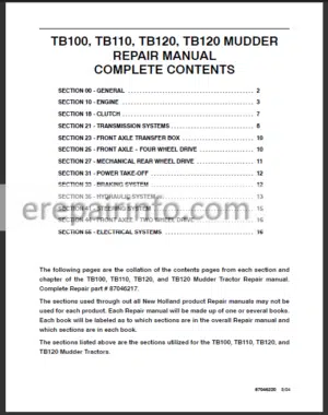 Photo 8 - New Holland TB100 TB110 TB120 Repair Manual Tractor