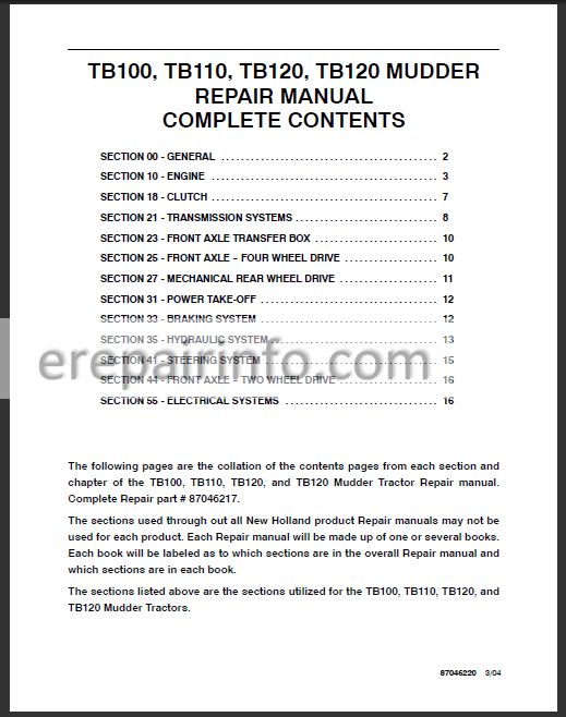 Photo 1 - New Holland TB100 TB110 TB120 Repair Manual Tractor