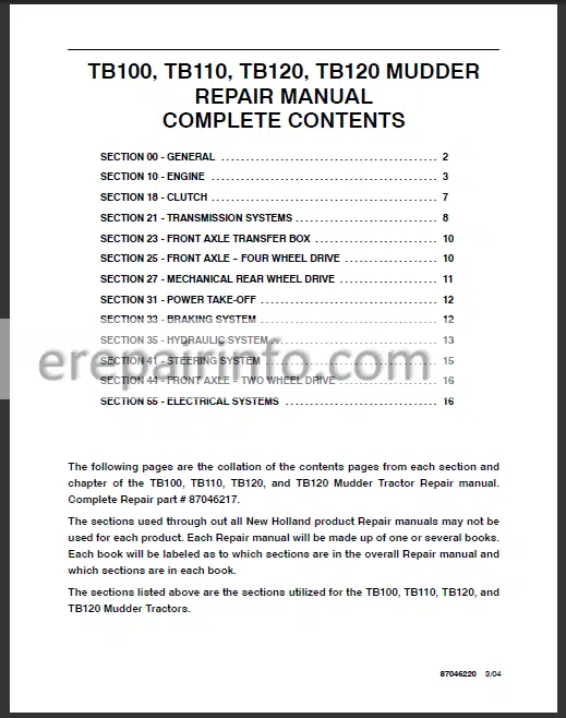 Photo 1 - New Holland TB100 TB110 TB120 Repair Manual Tractor