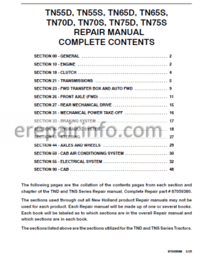 Photo 4 - New Holland TN55D TN55S TN65D TN65S TN70D TN70S TN75D TN75S Repair Manual