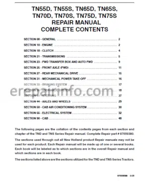 Photo 3 - New Holland TN55D TN55S TN65D TN65S TN70D TN70S TN75D TN75S Repair Manual