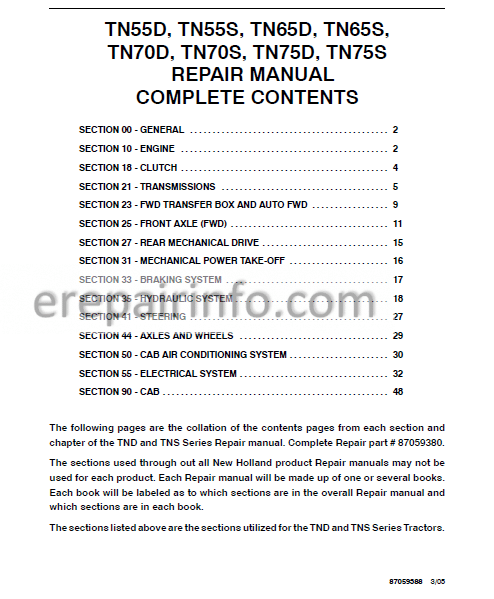 Photo 1 - New Holland TN55D TN55S TN65D TN65S TN70D TN70S TN75D TN75S Repair Manual