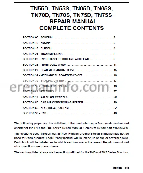 Photo 1 - New Holland TN55D TN55S TN65D TN65S TN70D TN70S TN75D TN75S Repair Manual