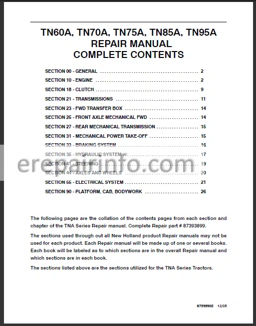 Photo 1 - New Holland TN60A TN70A TN75A TN85A TN95A Repair Manual