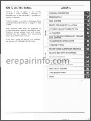 Photo 8 - Honda TRX250R FourTrax Service Manual ATV