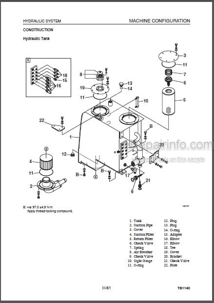Photo 1 - Takeuchi TB1140 Workshop Manual Hydraulic Excavator
