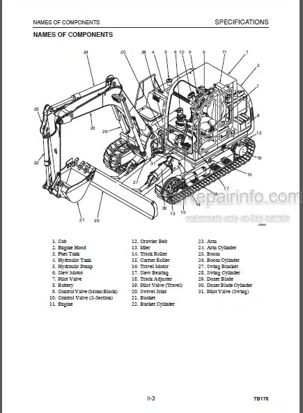 Photo 1 - Takeuchi TB175 Workshop Manual Compact Excavator