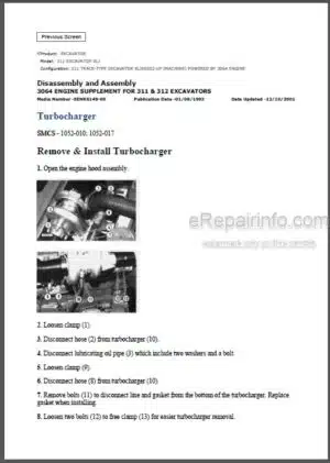 Photo 4 - Caterpillar 311 Repair Manual Excavator