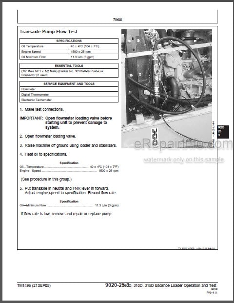 Photo 1 - John Deere 300D 310D 315D Operation And Test Manual Backhoe Loader TM1496