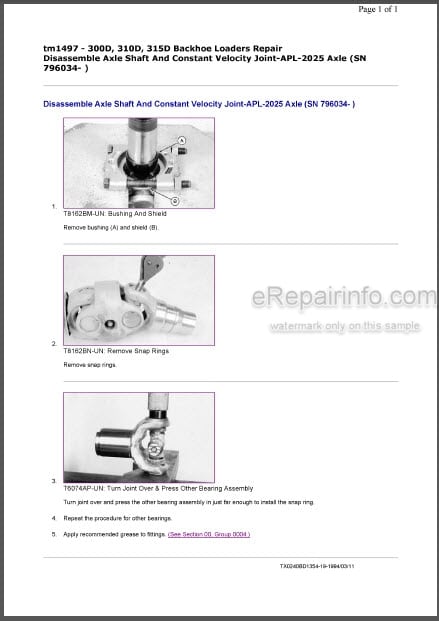 Photo 1 - John Deere 300D 310D 315D Repair Manual Backhoe Loader TM1497