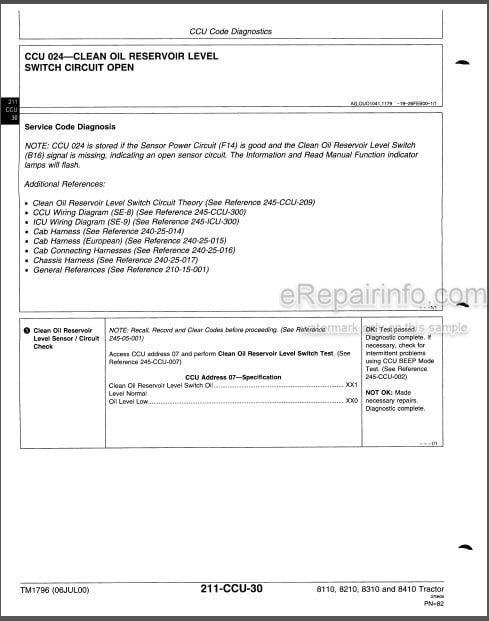 Photo 1 - John Deere 8110 8210 8310 8410 Diagnostic Technical Manual Tractors TM1796