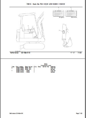 Photo 13 - Takeuchi TB015 Parts Manual Excavator PC3-101Z6