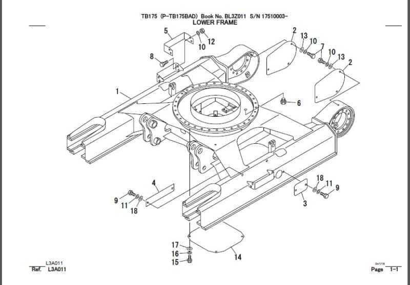 Photo 1 - Takeuchi TB175 Parts Manual Excavator