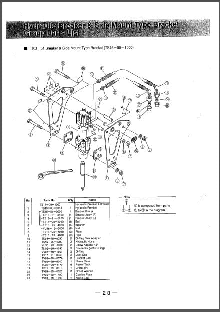 Photo 1 - Takeuchi TKB51 TKB51S Instruction And Parts Manual Hydraulic Breaker