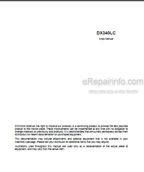 Photo 1 - Doosan DX340LC Shop Manual Track Excavator
