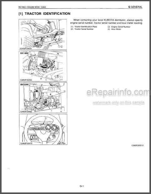 Photo 1 - Kubota BX1800 BX2200 Workshop Manual Tractor