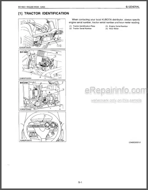 Photo 1 - Kubota BX1800 BX2200 Workshop Manual Tractor