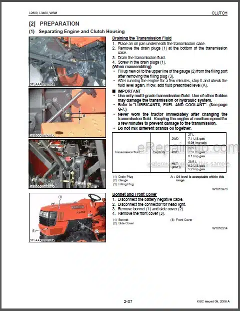 Photo 1 - Kubota L2800 L3400 Workshop Manual Tractor