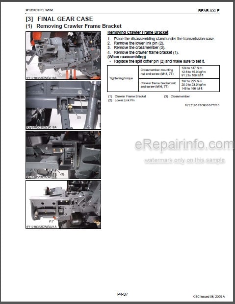 Photo 1 - Kubota M126XDTPC Workshop Supplement Manual Tractor