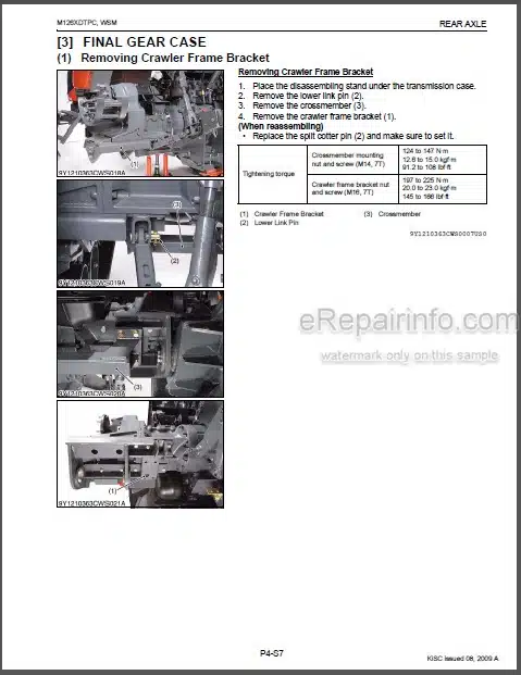 Photo 1 - Kubota M126XDTPC Workshop Supplement Manual Tractor