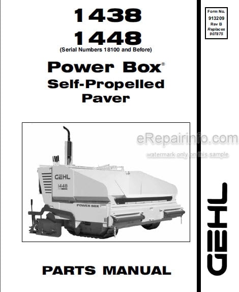 Photo 1 - Gehl 1438 1448 Parts Manual Power Box Self-Propelled Paver 913209