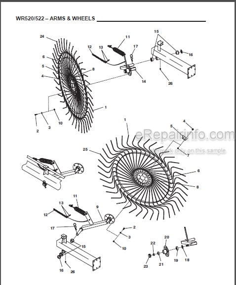 Photo 1 - Gehl 520 522 Parts Manual Finger Wheel Rakes 906157