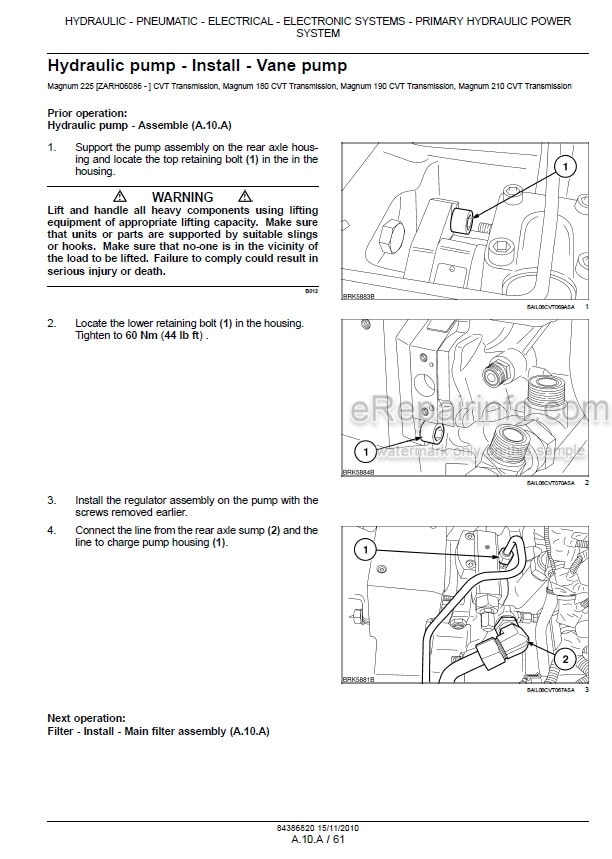 Photo 1 - Case 180 190 210 225 Magnum CVT Service Manual And Supplement Tractor 84386820 47295958