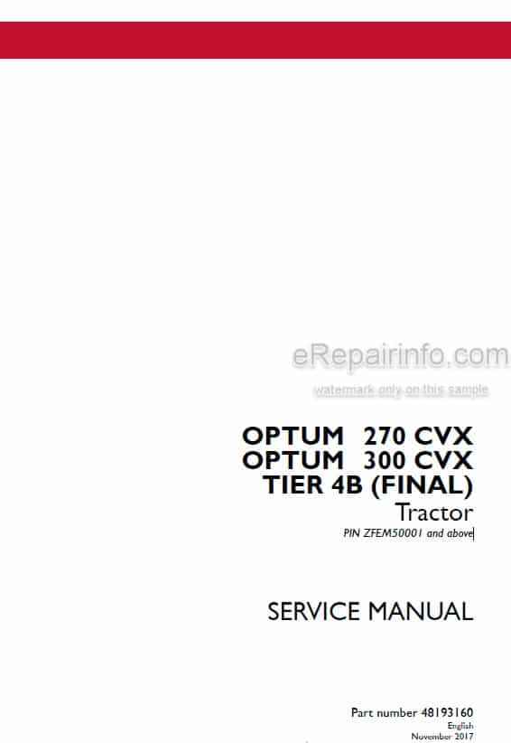 Photo 1 - Case 270CVX 300CVX Optum Tier 4B Final Service Manual Tractor 48193160