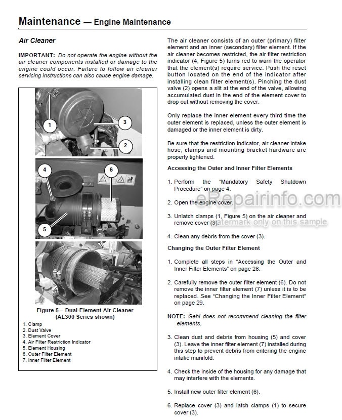Photo 1 - Gehl AL140 AL240 AL340 Service Manual Articulated Loader 918274