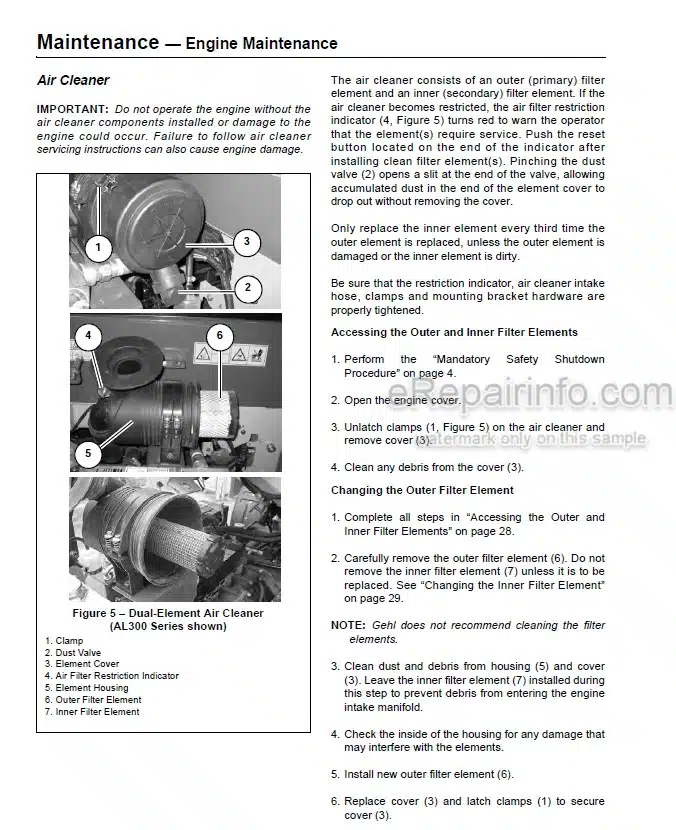 Photo 1 - Gehl AL140 AL240 AL340 Service Manual Articulated Loader 918274