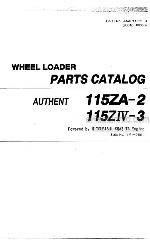 Photo 4 - Kawasaki 115ZA 115ZIV-3 Parts Catalog Wheel Loader 93316-00053