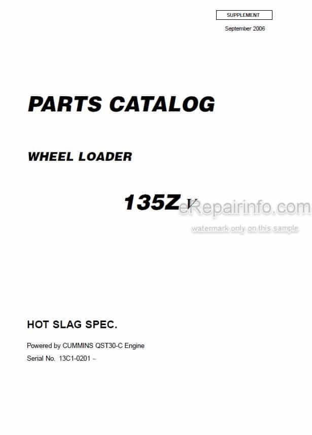 Photo 4 - Kawasaki 135ZV Parts Catalog Supplement Wheel Loader Hot Slag Spec 93317-00032