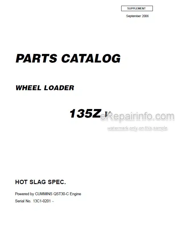Photo 4 - Kawasaki 135ZV Parts Catalog Supplement Wheel Loader Hot Slag Spec 93317-00032