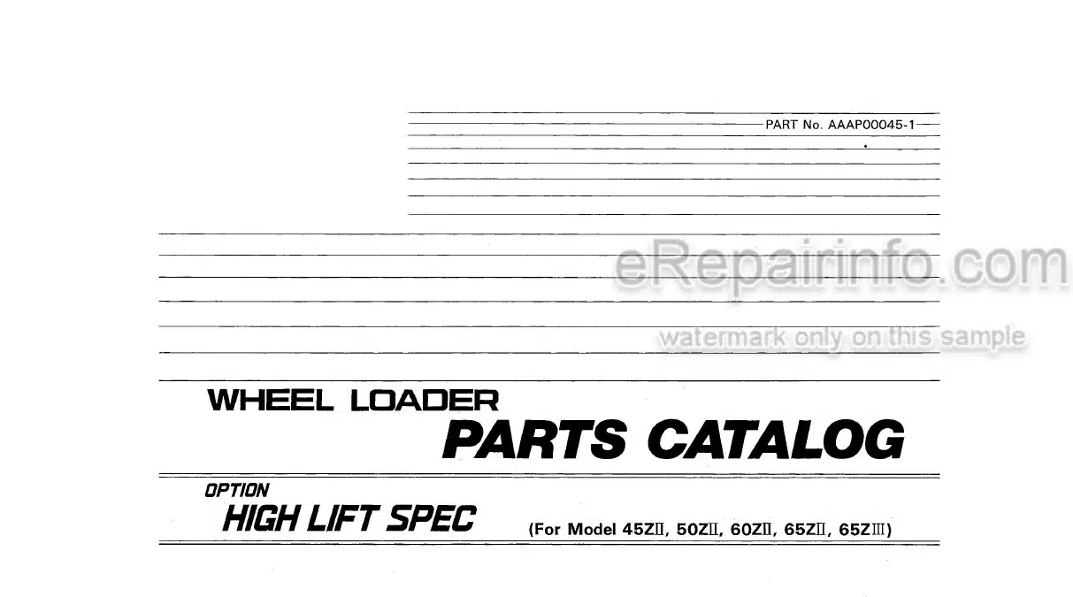 Photo 4 - Kawasaki 45ZII 50ZII 60ZII 65ZII 65ZIII Parts Catalog Wheel Loader High Lift AAAP00045-1